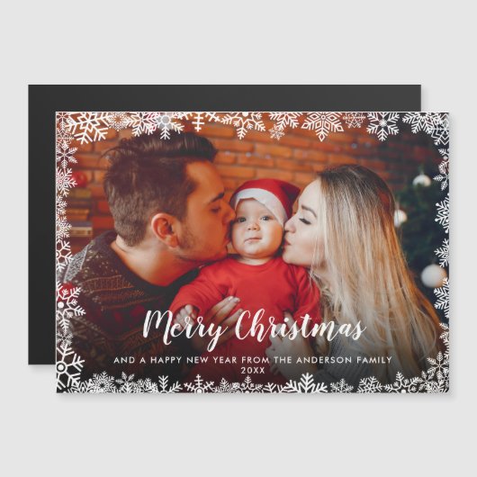 Kerstkaart met sneeuwvlokken magneet (Voorkant / Achterkant)