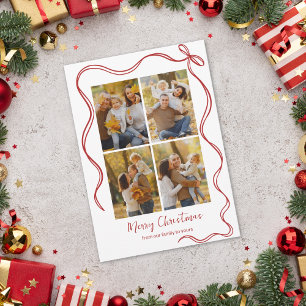 Kerstkaart met speelse foto en rode strik feestdagen kaart