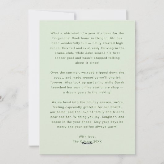 Kerstkaart met speelse handgeschreven gelukwensen (Achterkant)