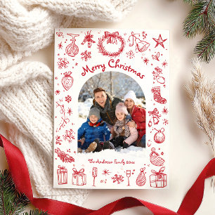 Kerstkaart met speelse handgetekende vrolijke kers