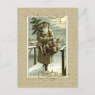Kerstkaart met St. Nicolaas Vintage Reproductie Feestdagenkaart