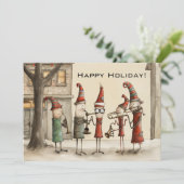 Kerstkaart met straatmuzikanten (Staand voorkant)