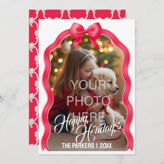 Kerstkaart met strik - Rood (Voorkant / Achterkant)