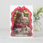 Kerstkaart met strik - Rood (Staand voorkant)