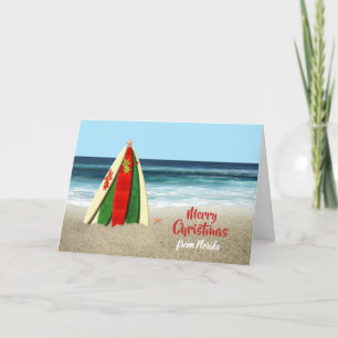 Kerstkaart met Surfplanken op Strand Kaart