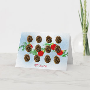 Kerstkaart met takken en dennenappels feestdagen kaart