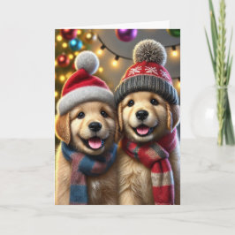 Kerstkaart met twee honden feestdagen kaart