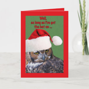 Kerstkaart met Uil en het Pet van de Kerstman Feestdagen Kaart
