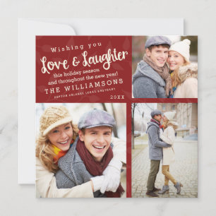 Kerstkaart met vakantiefoto's van liefde en lachen
