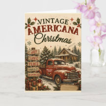 Kerstkaart met vintage Amerikaanse rode vrachtwage