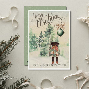 Kerstkaart met vintage aquarel Rottweiler hond