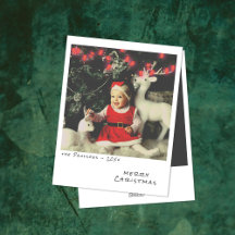 Kerstkaart met vintage foto - Rode lichtjes