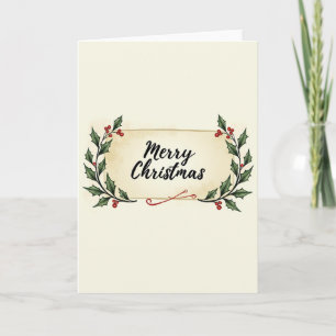 Kerstkaart met vintage hulst kaart
