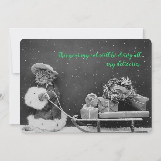 Kerstkaart met vintage kat en boodschappentas (Voorkant)