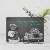 Kerstkaart met vintage kat en boodschappentas (Staand voorkant)