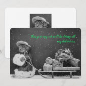 Kerstkaart met vintage kat en boodschappentas (Voorkant / Achterkant)