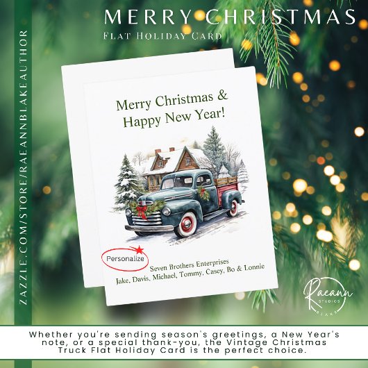 Kerstkaart met Vintage Kersttruck Plat Design