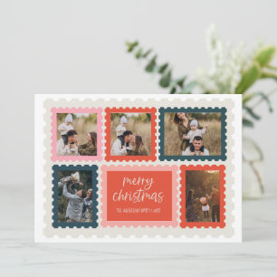 Kerstkaart met vintage postzegel en fotocollage kaart