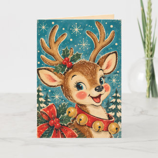 Kerstkaart met Vintage Retro Rendier Kaart