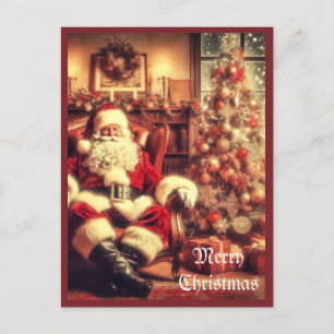 Kerstkaart met vintage Santa Claus AI-kunst Briefkaart