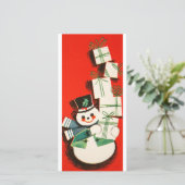 Kerstkaart met vintage sneeuwman (Staand voorkant)