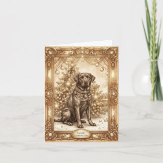 Kerstkaart met vintage zwarte Labrador Retriever Feestdagen Kaart