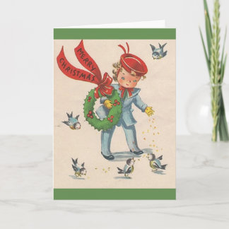 Kerstkaart met vogels voeren uit vroeger tijd feestdagen kaart