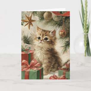 Kerstkaart met vrolijke kat feestdagen kaart