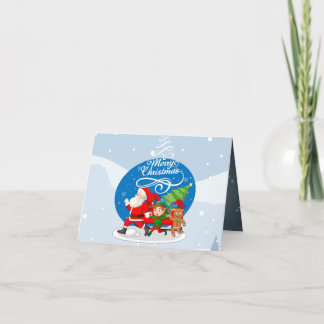Kerstkaart met vrolijke Kerstman en vrienden Feestdagen Kaart