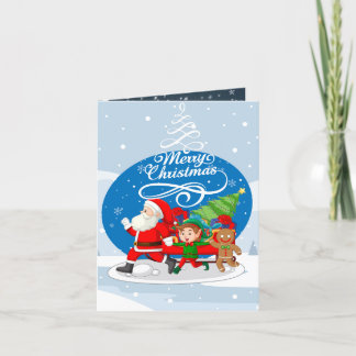 Kerstkaart met vrolijke Kerstman en vrienden Feestdagen Kaart