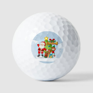 Kerstkaart met vrolijke Kerstman en vrienden Golfballen
