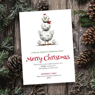 Kerstkaart met vrolijke kippen