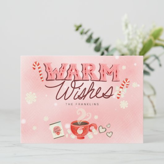 Kerstkaart met warme wensen en warme chocolademelk (Staand voorkant)