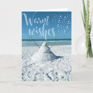 Kerstkaart met warme wensen tropisch strand sneeuw feestdagen kaart