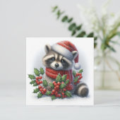 Kerstkaart met wasbeer (Staand voorkant)