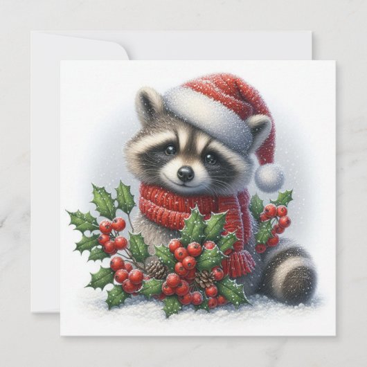 Kerstkaart met wasbeer (Voorkant)