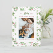 kerstkaart met Waterverf Holly Berries (Staand voorkant)