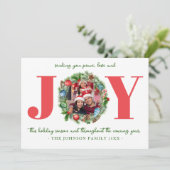 Kerstkaart met waterverf JOY Groen blijvende Kerst (Staand voorkant)