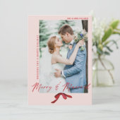 Kerstkaart met waterverf rode strik 'Merry and Mar (Staand voorkant)