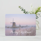 kerstkaart met windmolens in de winter (Staand voorkant)