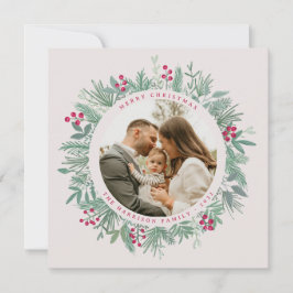 Kerstkaart met wintergroen en foto