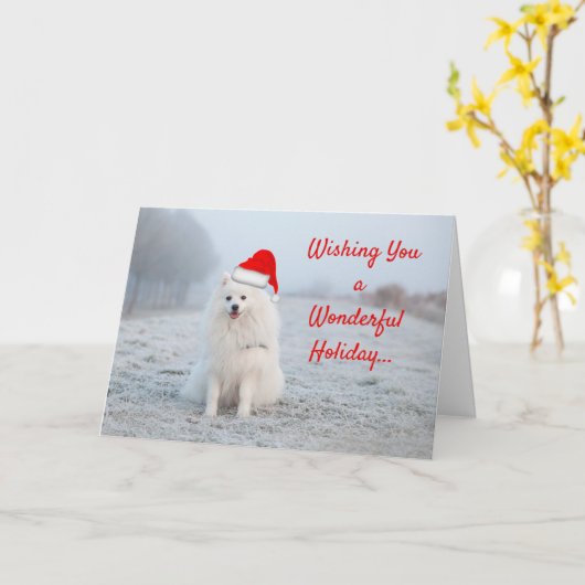 Kerstkaart met witte hond en kerstgroet Samojeed Kaart (Gele Bloem)