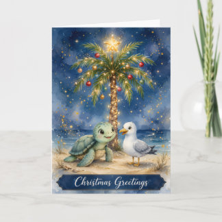 Kerstkaart met zeeschildpad - Kerstgroeten Kaart