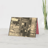 Kerstkaart, nostalgisch kerstinkopen doen. kaart (Voorkant)