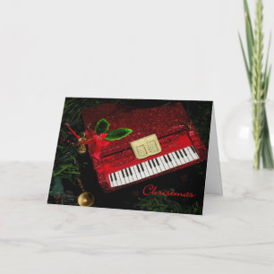 kerstKaart Red Glitter Piano Feestdagen Kaart