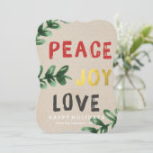 Kerstkaart Rustic Goud Vrede Vreugde Liefde (Staand voorkant)