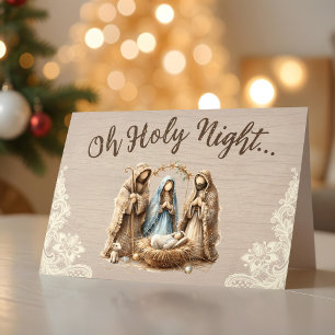 Kerstkaart 'Rustieke kerststal O Heilige Nacht' Feestdagen Kaart