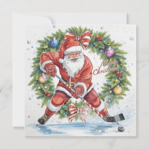 Kerstkaart Santa Hockey