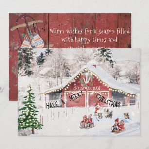 Kerstkaart, Schuur, Kinderen, Sleden, Australische Feestdagenkaart