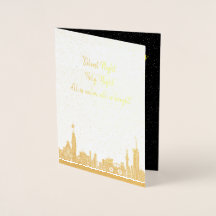 Kerstkaart Silent Night Carol Vakantie folie